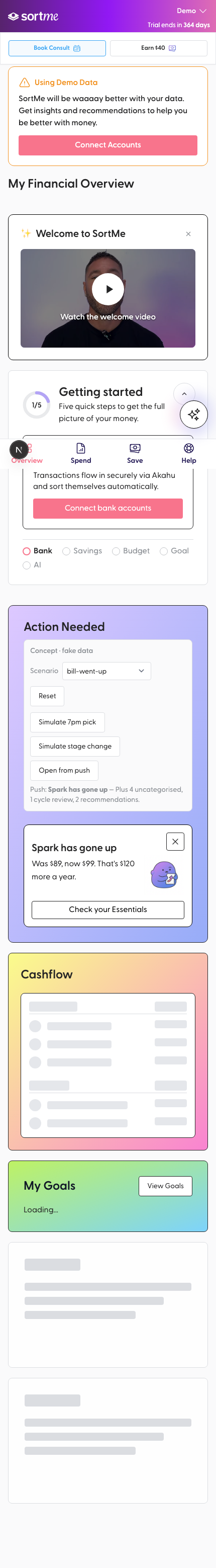 Open My Overview with a Spark bill card (mobile)