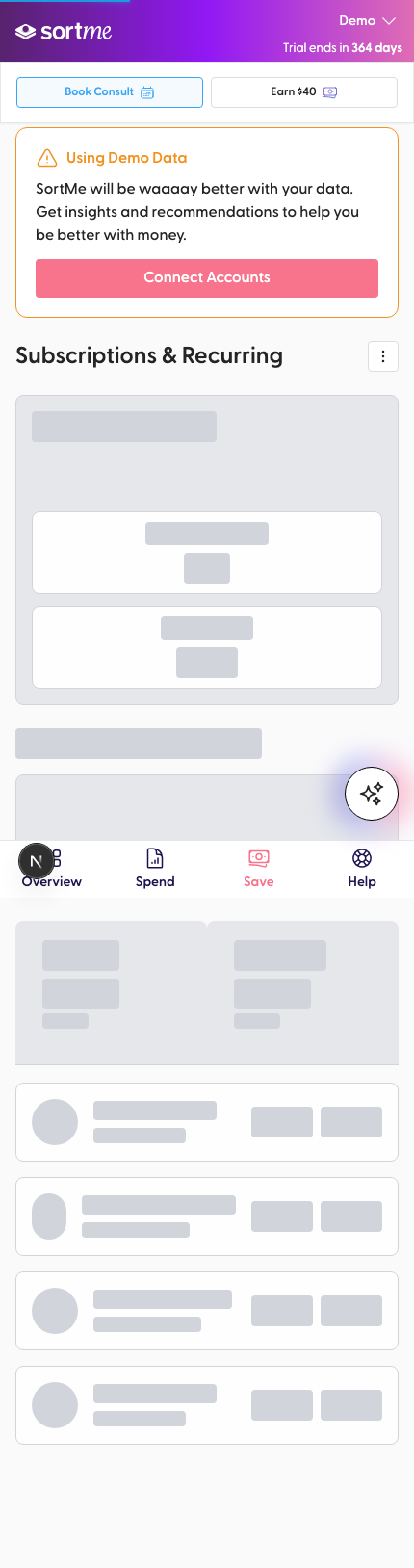 Tap the card and land on Subscriptions (mobile)